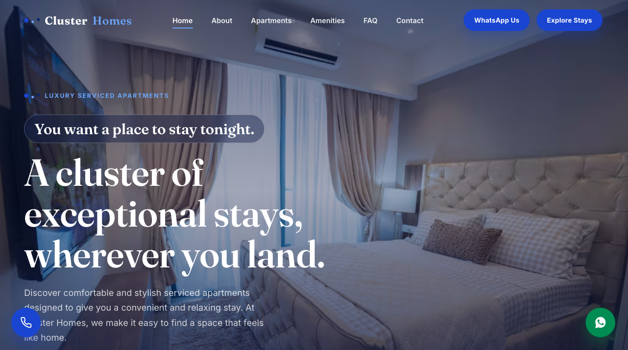 Cluster Homes website screenshot
