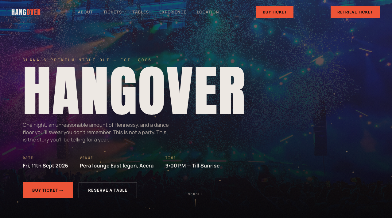 Hangover website screenshot